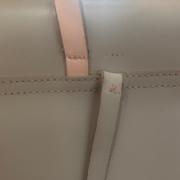 Kate Spade Flap Leather Backpack Light Gray/Taupe with Pink Interior Cute Preppy main image 4